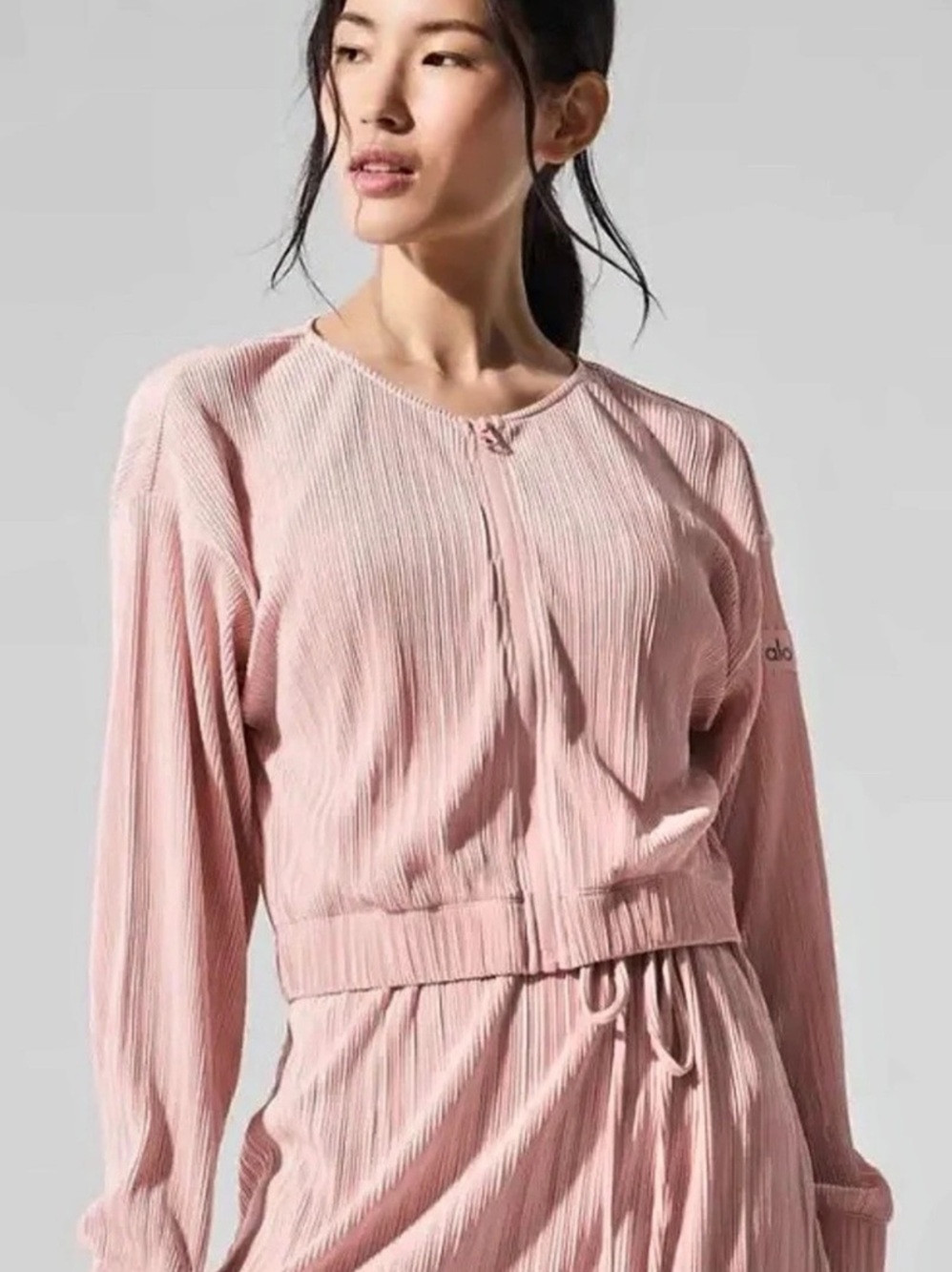 Alo Pleated Striped Jumpsuit in Pink Size Medium